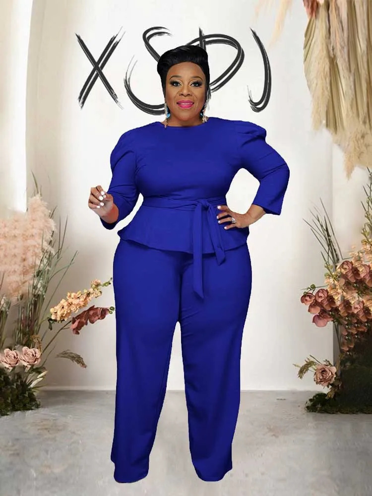Plus Size Matching Sets Fall Clothes Two Pieces Set Solid High Waist Top and Pants Elegant Business Official Suits 250122