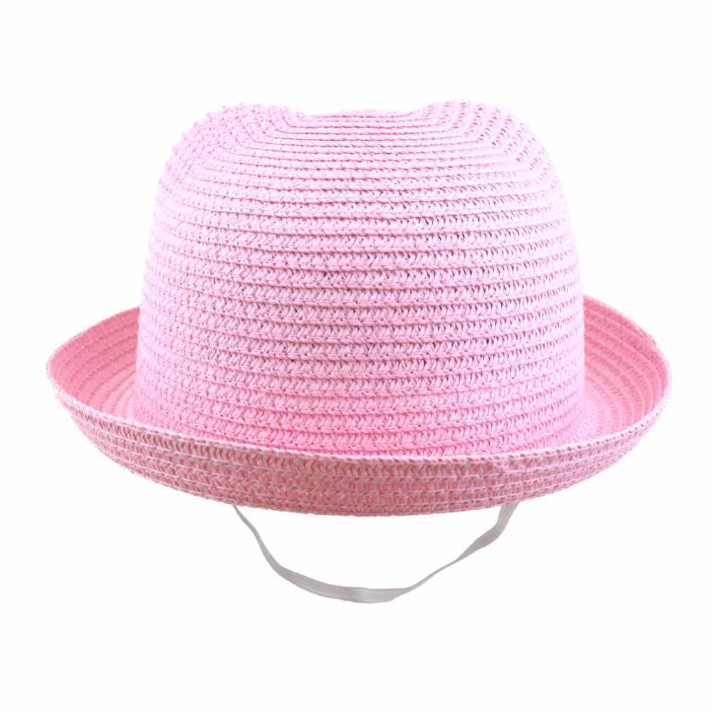 Summer Baby Ear Decoration Lovely Children Character Solid Kid Floppy Panama Straw Hats Girls and Boys Sun Hat M250121