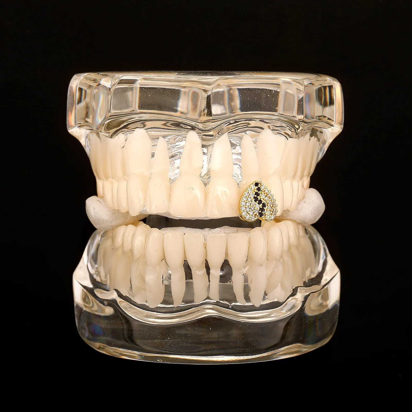 Single Heart Broken Pattern Iced Out Teeth Grillz Removable Dental Grills Teeth Punk Teeth Caps For Men Women Jewelry GiftXJ250114