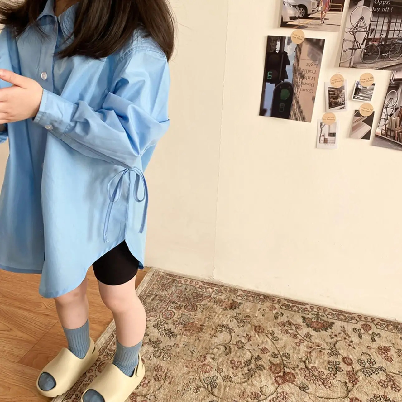 Fashion Baby Girl Blue Shirt Toddler Teen Child Blouses Loose Outfit Long Sleeve Spring Autumn Baby Oversized Clothes 2-11Yrs 250120