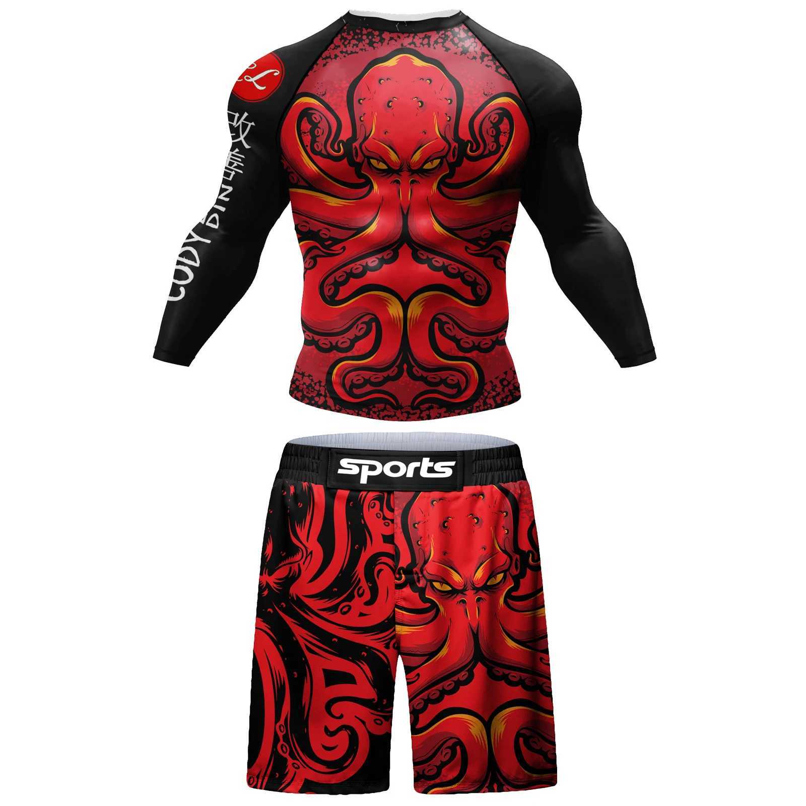 Sublimation Printing New Boxing MMA Rash guard Jujutsu T-shirt Set Taekwondo Shirt Sports BjJ Gi Muay Thai Shorts Sportswear X250129