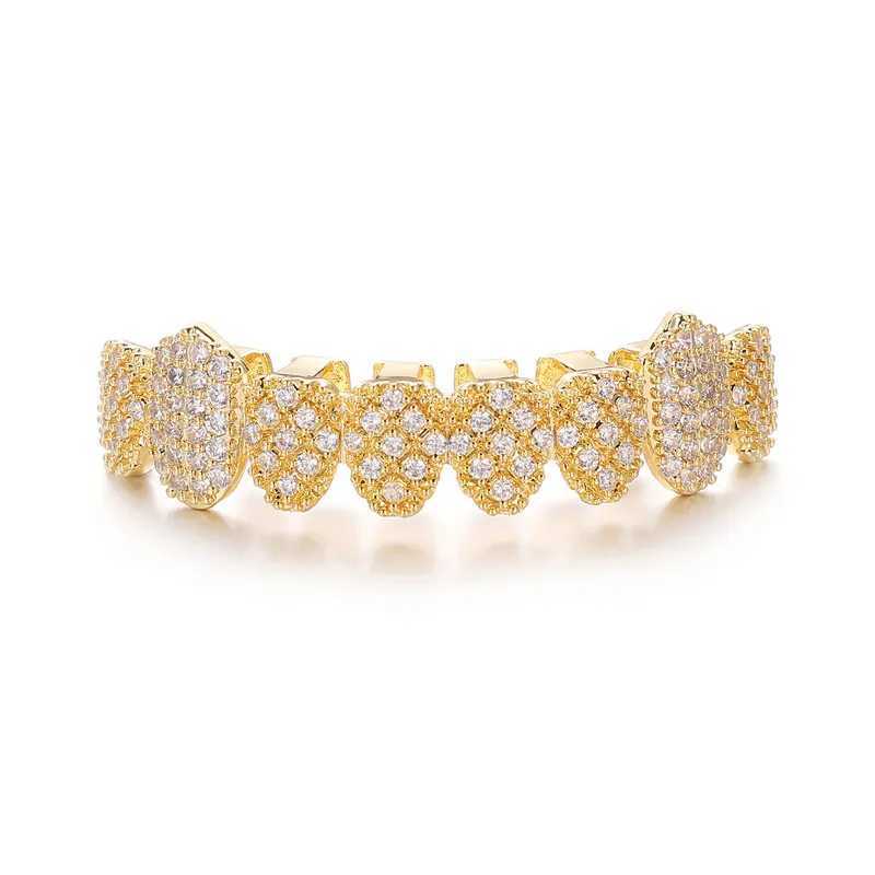 Hip Hop Full Iced Out CZ Stones Teeth Grillz Caps Cubic Zircon Micro Pave Top Bottom Charm Grills Set For Men Women Jewelry GiftXJ250114