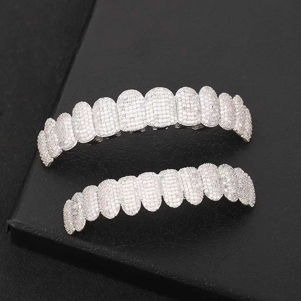 Teeth Grillz Set For Unisex Top Bottom Iced Out Cubic Zirconia Stone Brass Material Hip Hop Cosply Jewelry For Man WomenXJ250114