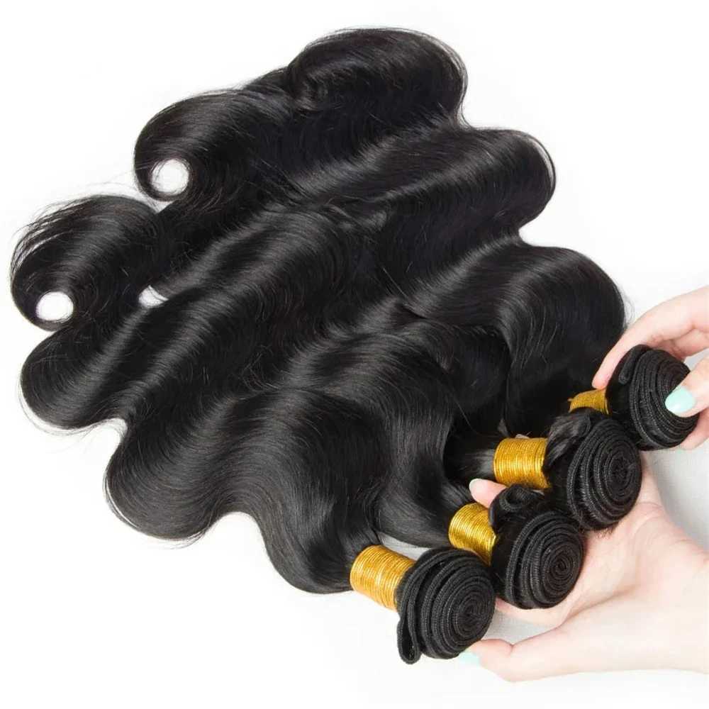 Body Wave Bundles with 13x4 Lace Frontal Human Hair Clo with 3 Bundles Weave Brazilian Remy Hair Natural Black ExtensionsXJ250120