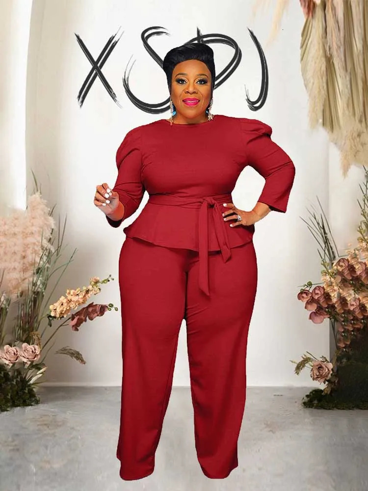 Plus Size Matching Sets Fall Clothes Two Pieces Set Solid High Waist Top and Pants Elegant Business Official Suits 250122