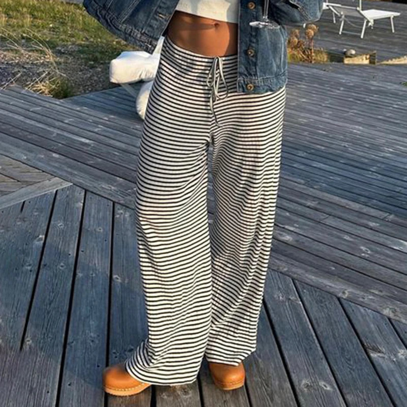 Rapcopter y2k Striped Trousers Women Vintage Casual Streetwear Shirring Baggy Harajuku Sweatpants Homewear Korean Pants 90s 250122
