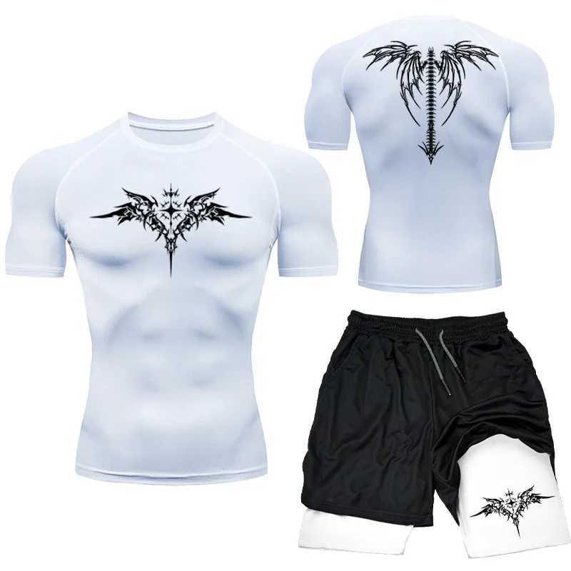 New MMA Boxing Compression Set Mens Sportswear Quick Drying Gym Shorts T-shirt Running Exercise Tight Sports Rashguard 2PC Set X250129