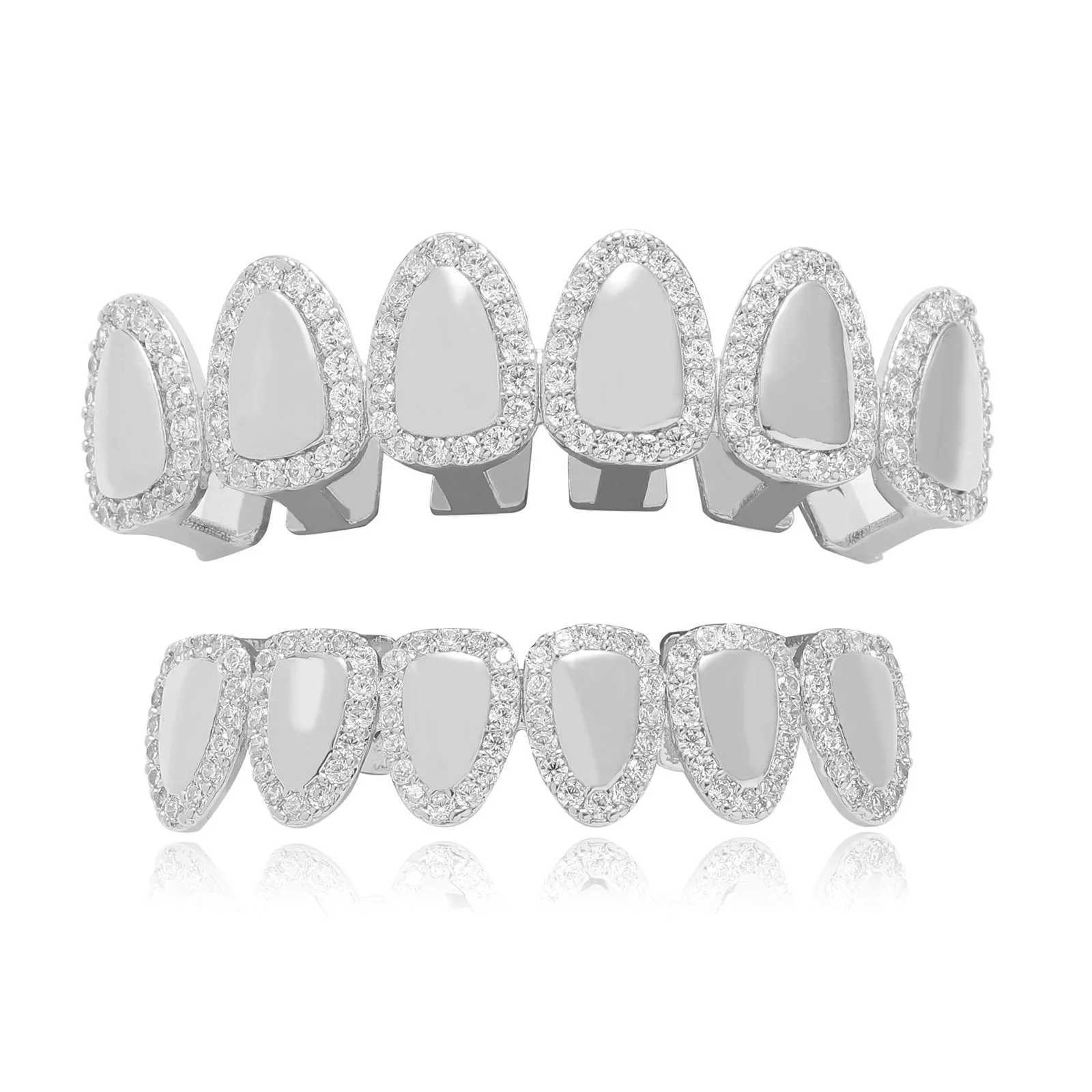 1 Set Hip Hop Iced Out Teeth Grillz Gold Plated Dental Grills Rock Tooth Grillz Caps Crystal Teeth Halloween Vampire ToothXJ250114