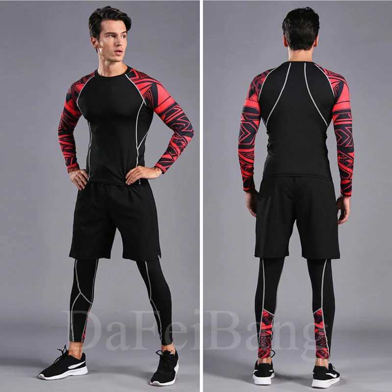 Mens sportswear MMA running fast drying sportswear compression fitness clothing training 3-piece sports tight fitting clothing X250129