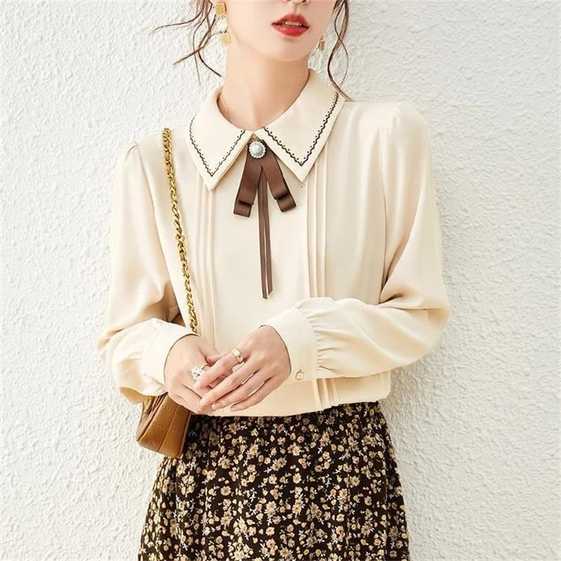 Women Spring Autumn Style Blouses Shirts Lady Casual Long Sleeve Peter Pan Collar Blusas Tops DF4655 250121