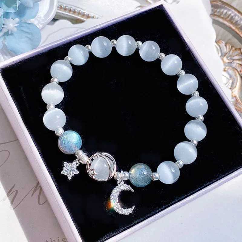 Niche design star chain tassel bracelet suitable for warm fantasy blue crystal beads elastic rope bracelets best friend jewelry gifts X250129