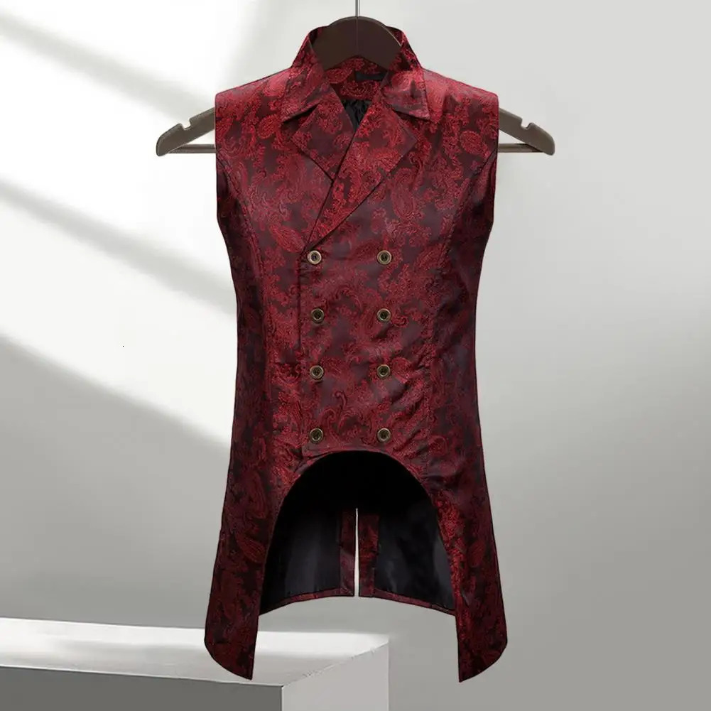 Men Vest Retro Sleeveless Slim Fit Mid Length Lapel Doublebreasted Split Hem Loyal Gentlemen Medieval Waistcoat 250114Z