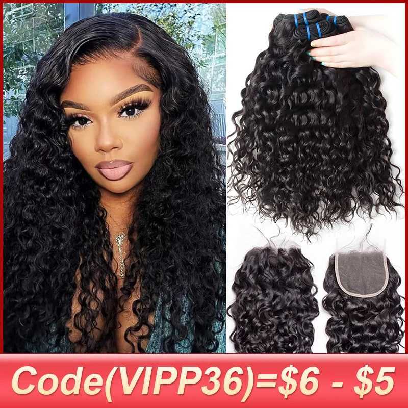 12A Water Wave Bundles With Lace Clo 3Pcs Human Remy Hair Bundle 4x4 5x5 HD Transparent Lace Clo Bundles Natural ColorXJ250120