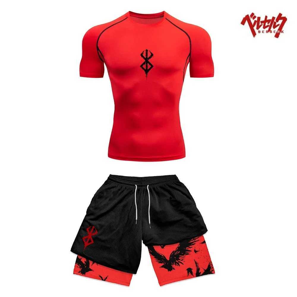 Anime Berserk Compression Set Fitness Suit for Men Quick Dry Compression Shirt+Gym Shorts Running Workout Summer Sportswear X2501291