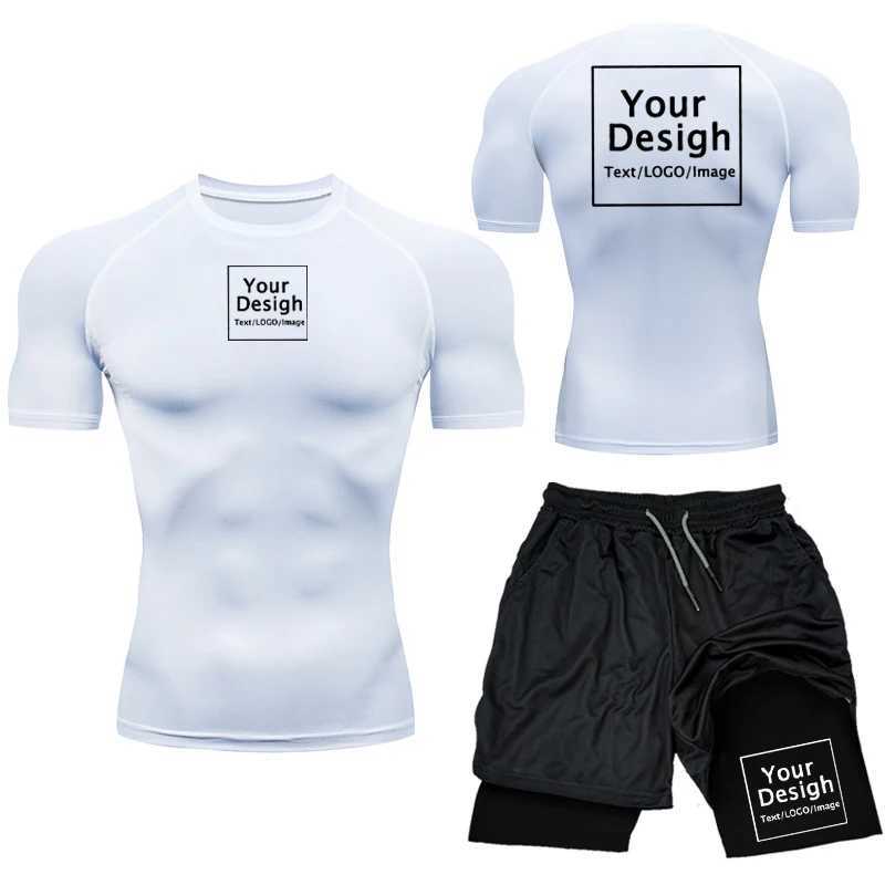 Mens Custom Printed Compression Set Your Design Gym Shirt +Workout Shorts Quick Dry Breathble Athletics Rashguard Suits X250129