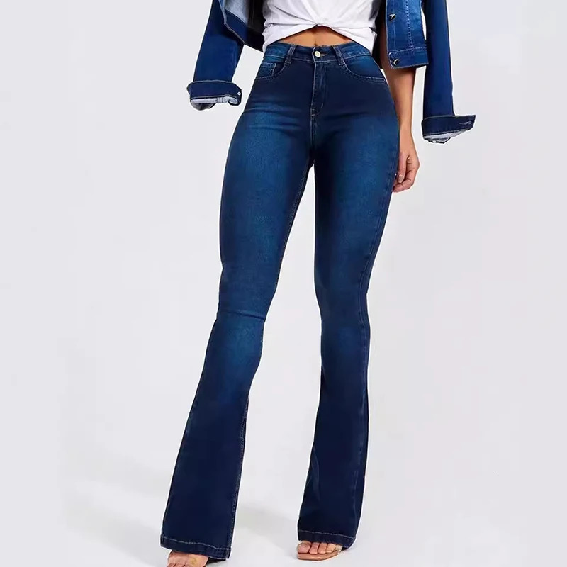 Spring highwaisted slimfit stretch bellbottomed jeans for women 250108