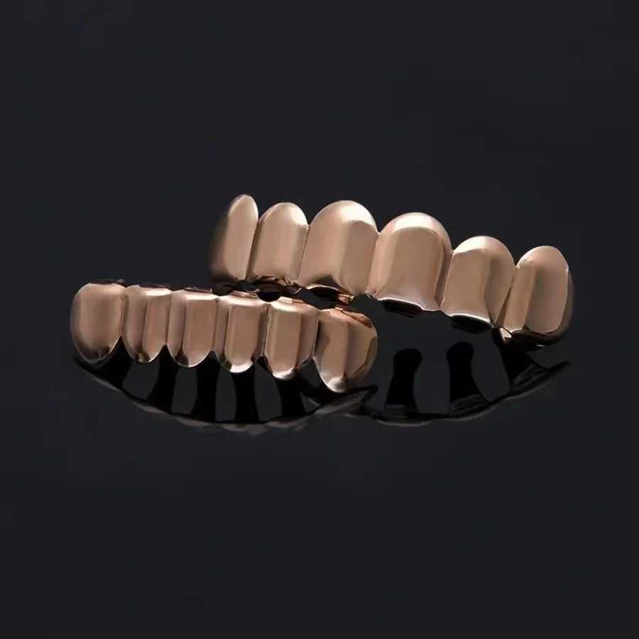 RACHELZ Hip Hop Classic 6/6 Glossy Teeth Grillz Gold Silver Color Tooth Caps For Women Men Jewelry Halloween GiftXJ250114