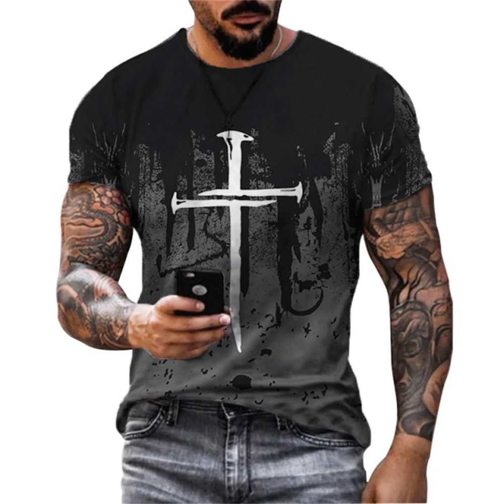 New Jesus Cross 3D Printed Fashion Summer Mens T Shirt Casual Fitness Sports Short Sleeve T-Shirts Baggy Leisure Tees TopsXJ250117