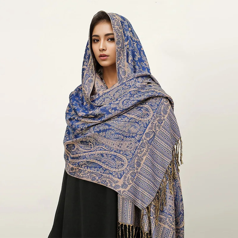 Paisley Pashmina Shawl Scarf Women Jacquard Cashew Printed Scarves Borders Female Tassel Travel Blanket Wraps Ethnic Shawls 250120