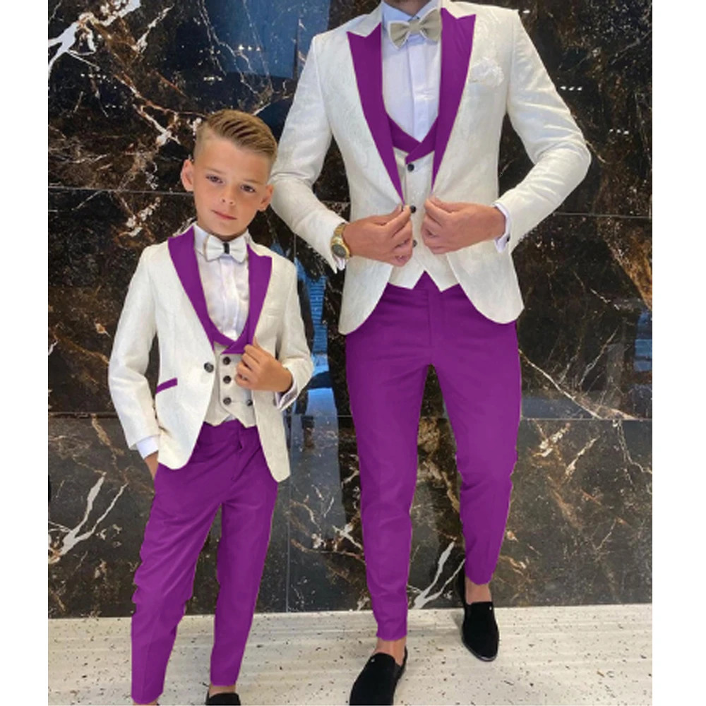 Child Suits 3 Pieces JacketVestPants Wedding Suit Groom Beige Floral Tuxedo Slim Fit Boys Prom Groom Full Gentleman Costume 250120