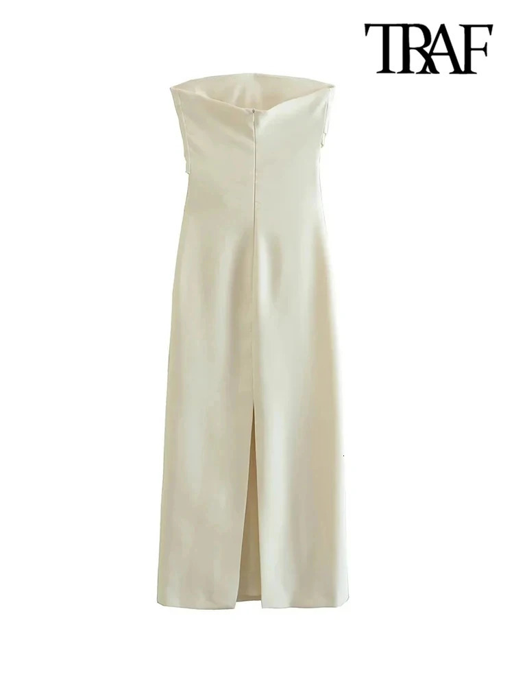 TRAF Womens Fashion Strapless Midi Dress Sexy Straight Neck Back Seam Womens Dress Vestidos Strapless 250122