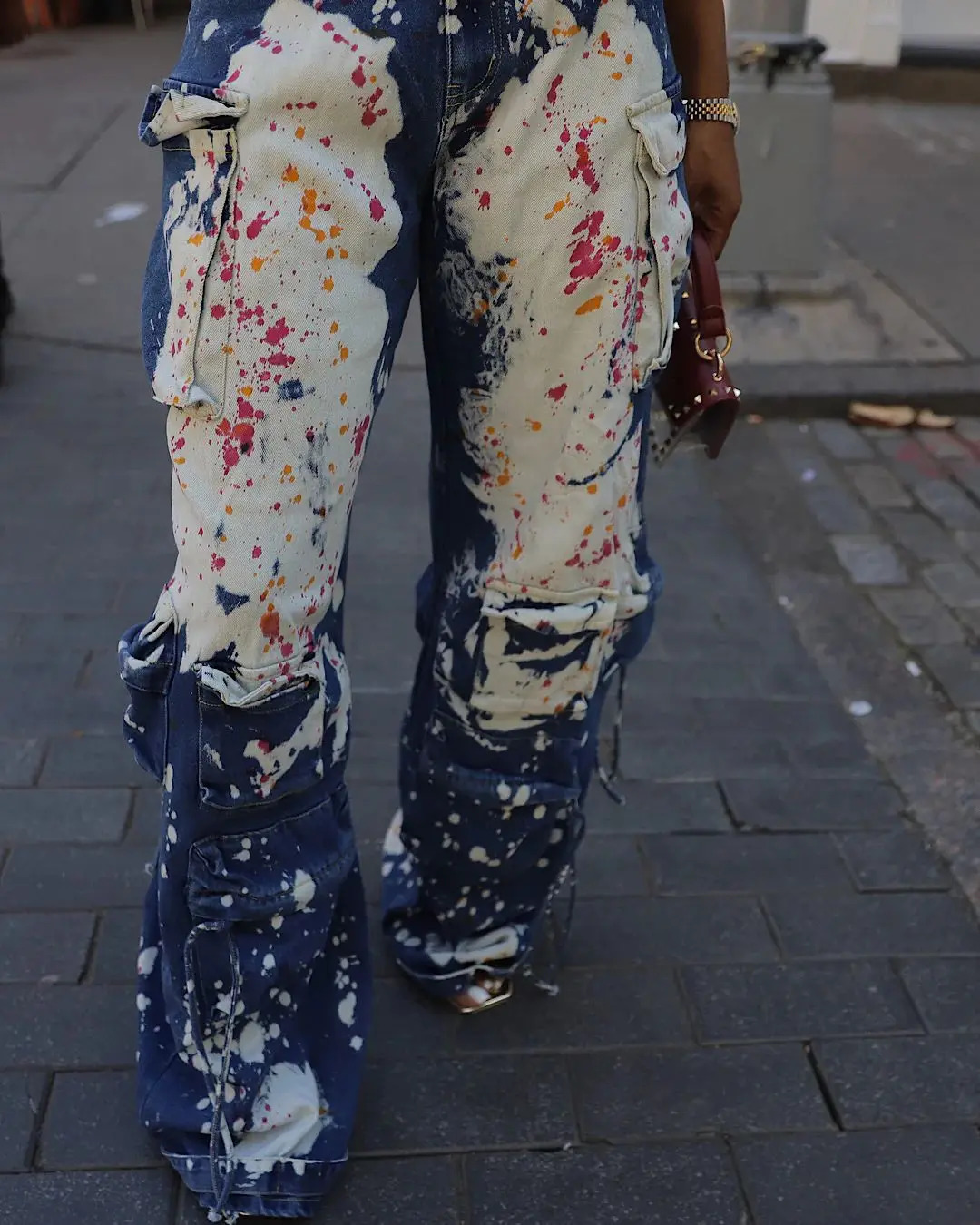 CM.YAYA Women Graffiti Multi Pocket Denim Cargo Safari Wide Leg Straight Jumpsuit Autumn One Piece Suit Romper Playsuits 250109