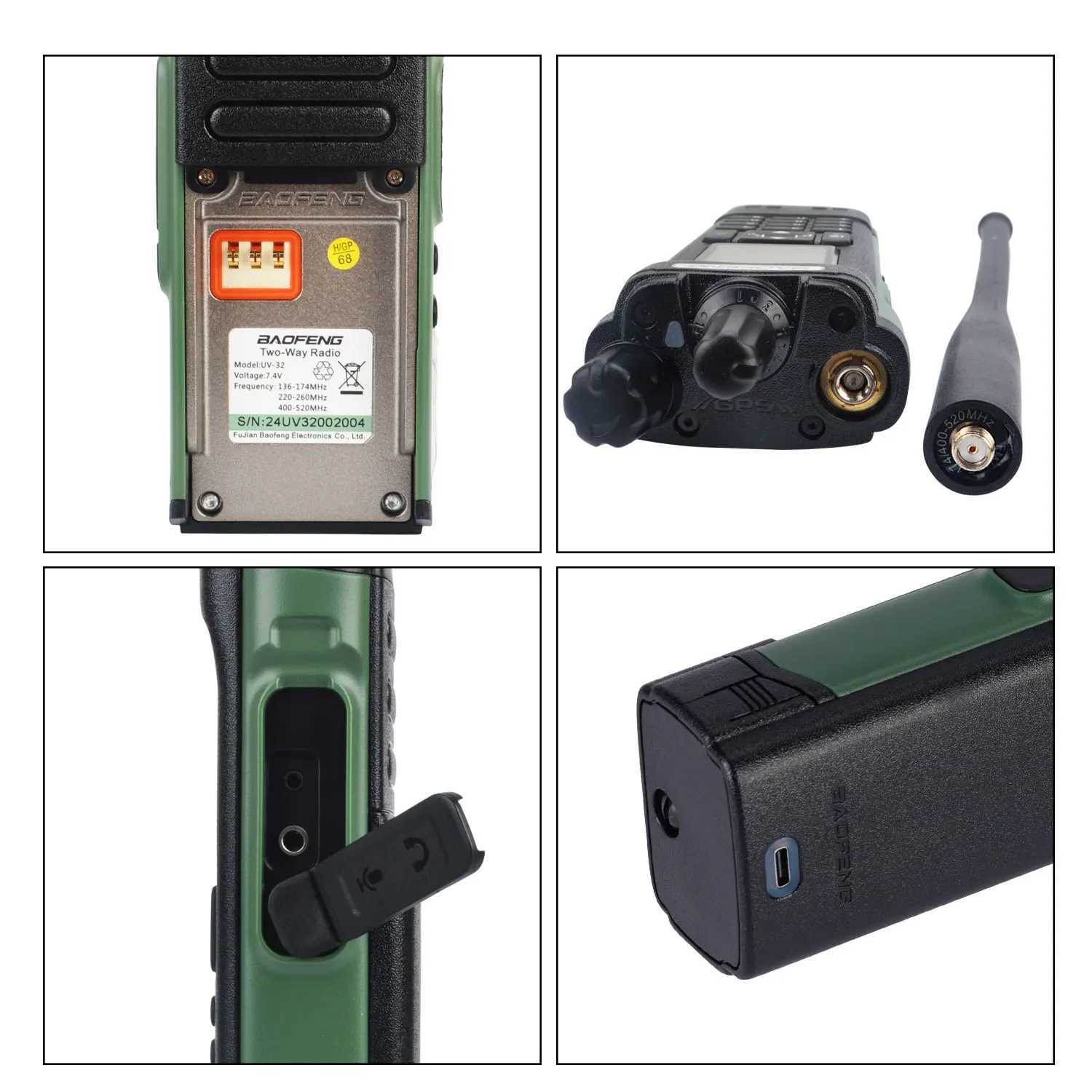 Baofeng UV-32 Multi-band 10W GPS wireless connections App Program FM Air Band Walkie Talkie 2.0 HD Display 2200mAh USB-C Charging Battery X250129