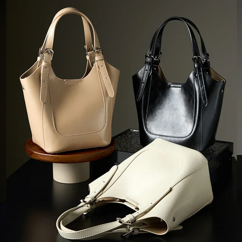 Burminsa Cowhide Genuine Leather Bucket Crossbody Bags For Women Tote Shoulder Bags Small Ladies Handbags 250122