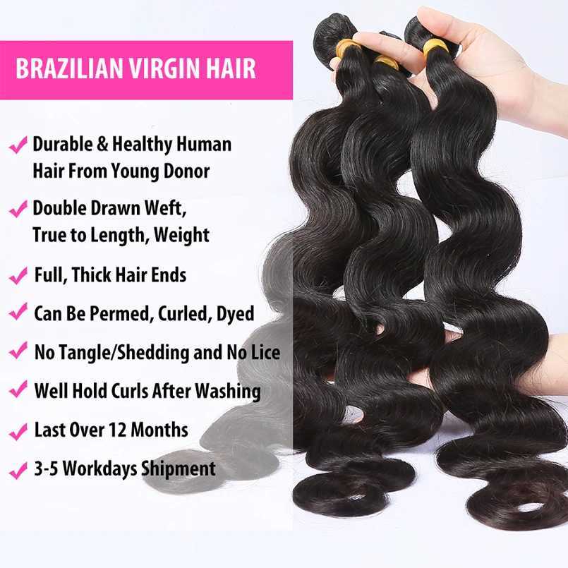 Loose Body Wave Brazilian Hair Weave Bundles With Clo Virgin 30 Inch Human Hair Bundle With Frontal Weave And Lace CloXJ250120