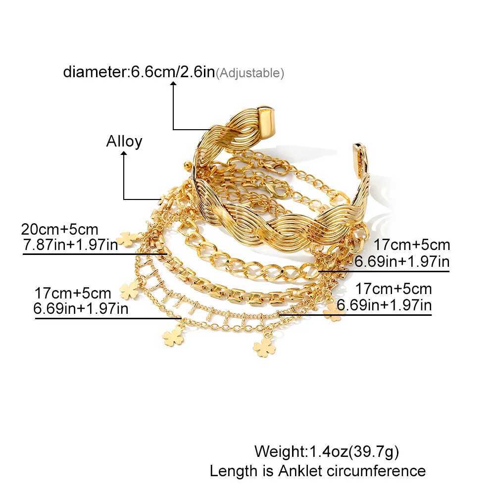 Personality Exaggerate Metal Wide Version Open Mouth Bracelet Five-Piece Set for Wen Geetric Form Party Jewelry Gift X250129