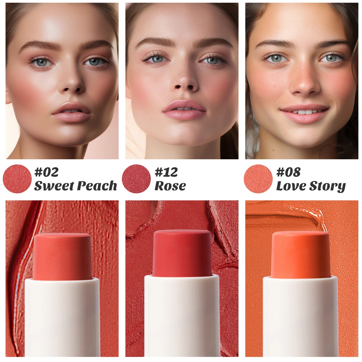 Womens Gift Creamy Blush Sticks 3pcs/Set Vibrant Orange Red Blush Waterproof Multifunctional Face Makeup r Stick 250121
