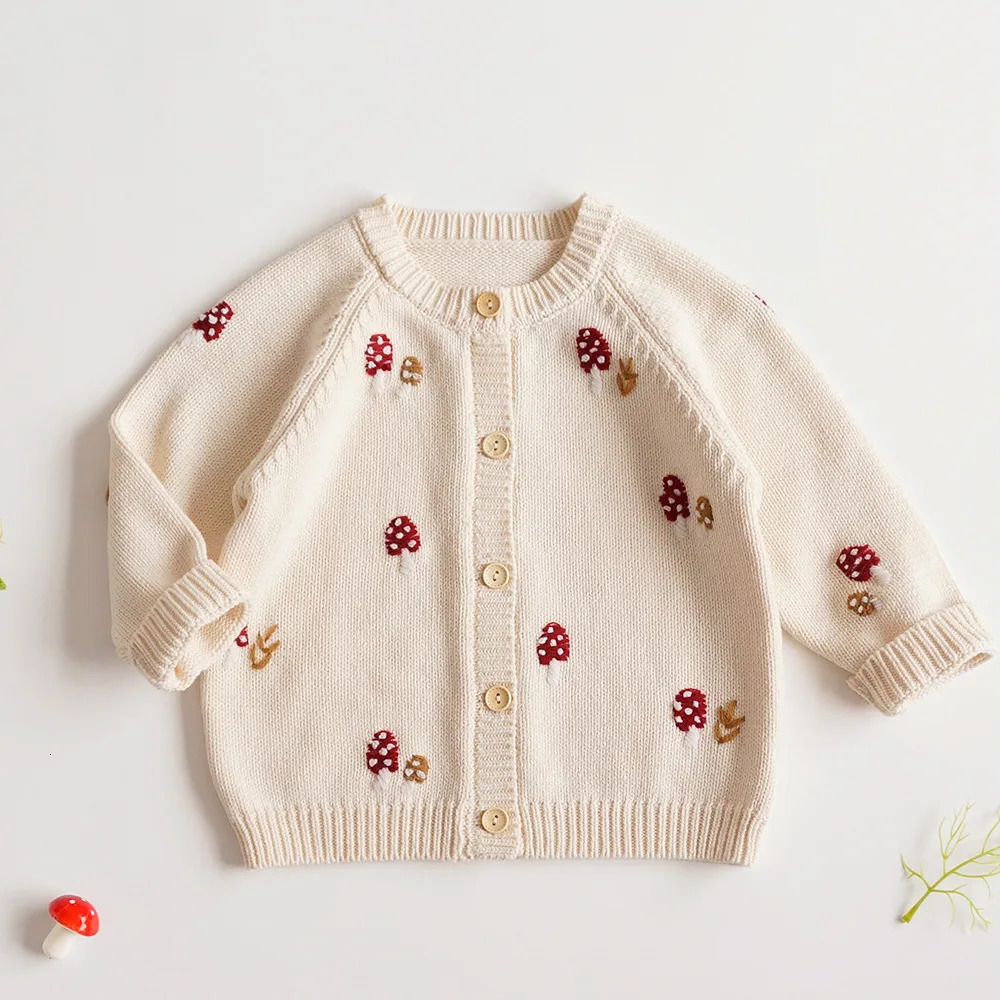 deer jonmi Autumn Winter Baby Girls Knitted Sweaters Embroidery Mushroom Toddlers Kids Cotton Cardigan Coats 250120