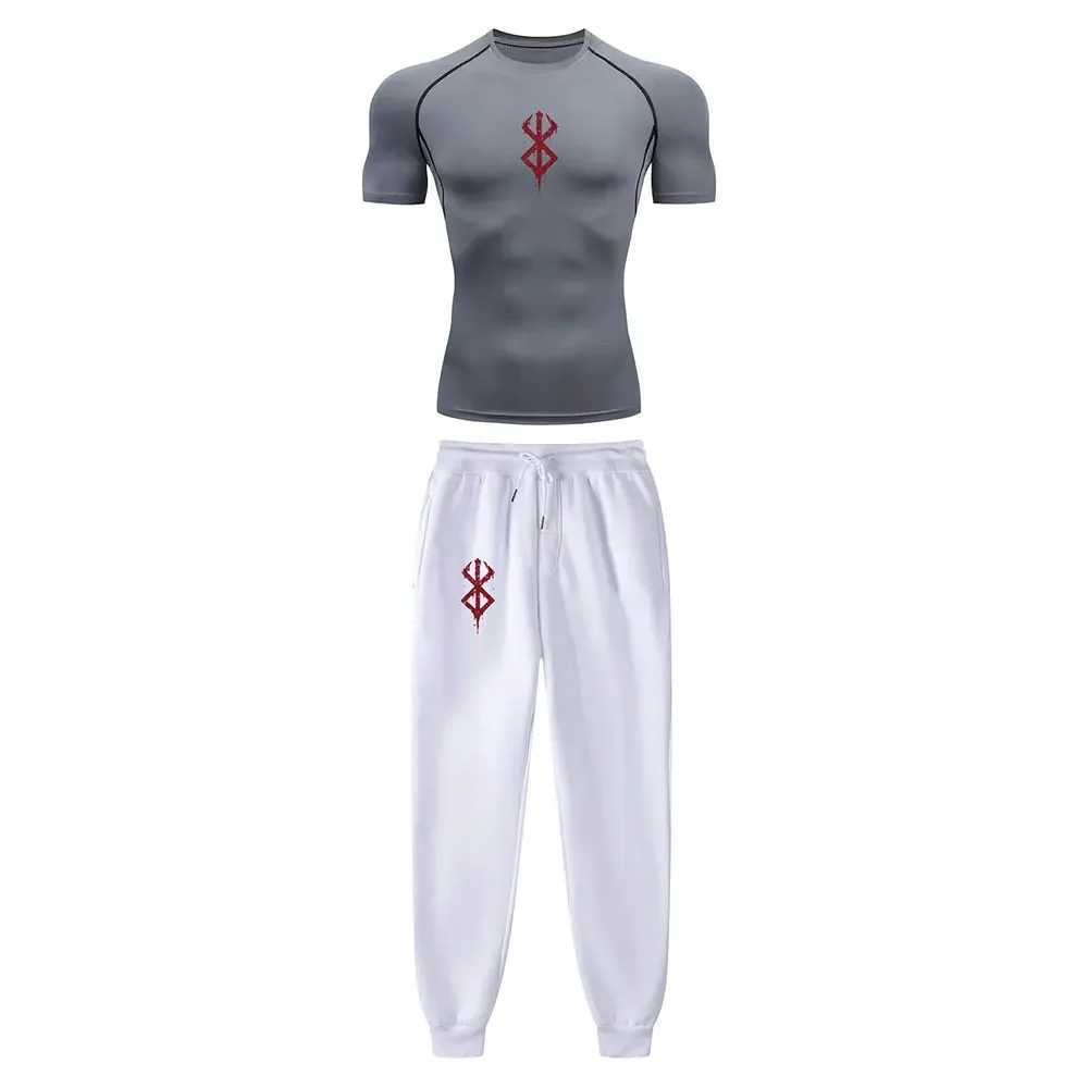 Anime Compression Set Berserk Guts Print Performance GYM Set Mens Athletic Workout Quick Dry Shirts+Sweatpants Unisex Sportwear X250129