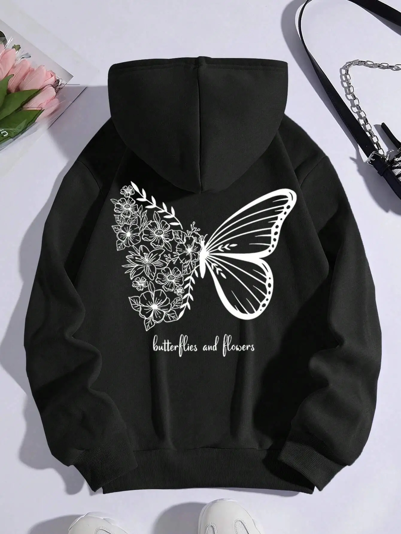 Butterflies And Flowers Simple Style Men Hoodies Fashion Crewneck Sweatshirt Casual Oversize Hoody Autumn Fleece Sportswears 250109