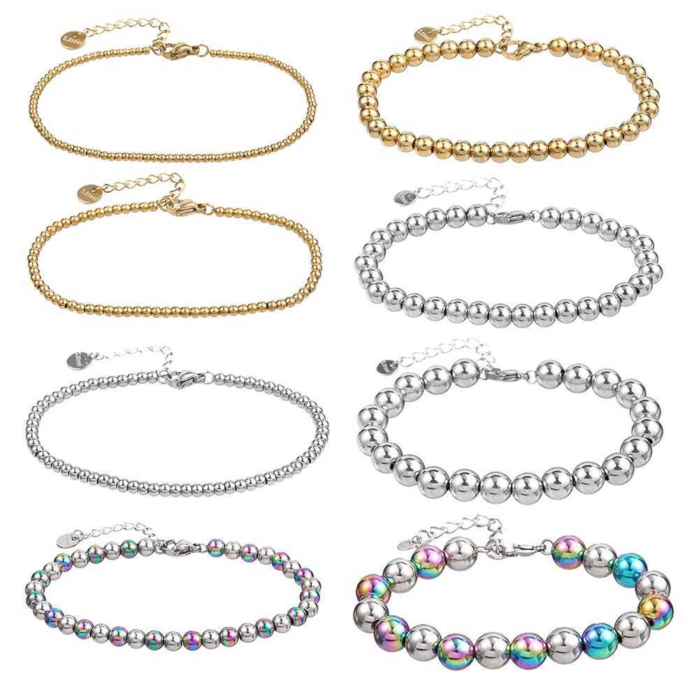 1 Pcs Quality Metal Jewelry Unisex Stainless Steel Round Beads Chain Waterproof Accessories Bracelet Daily Life Leisure Gifts X250129