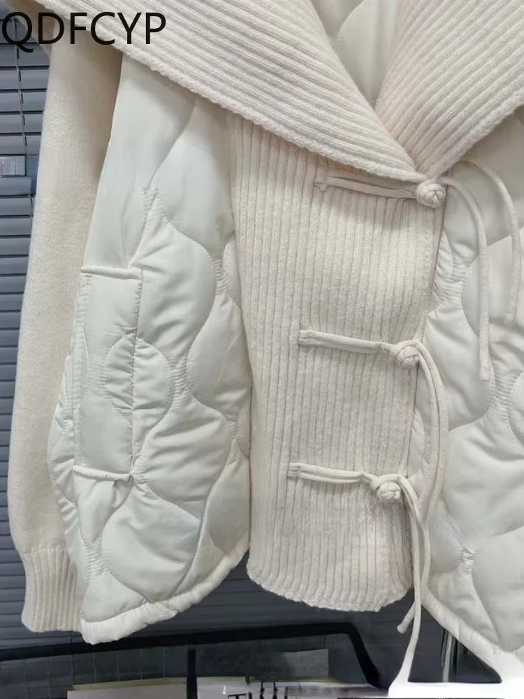 Women's Coats Autumn Winter 2024 New Loose Sweet Knit Cardigan Jacket Elegant Lace-Up Thickening Cottonpatchwork Parka For Women