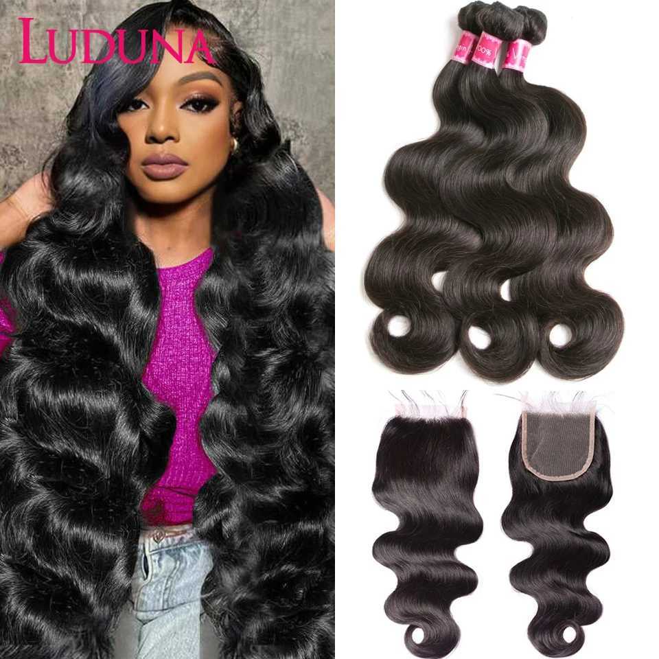 Luduna Body Wave Bundles With Clo Brazilian Hair Bundles With Clo Human Hair Clo With Bundle Remy Hair ExtensionsXJ250120
