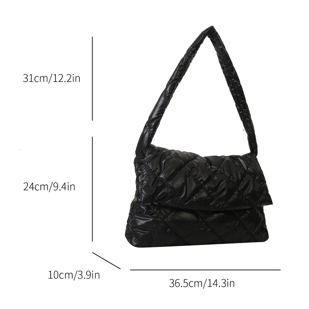 Winter Women Puffer Tote Bag Cotton Down Padded Shoulder Bags Quilted Handbag Purse Pleated Nylon Shopper Messenger Bag 250113