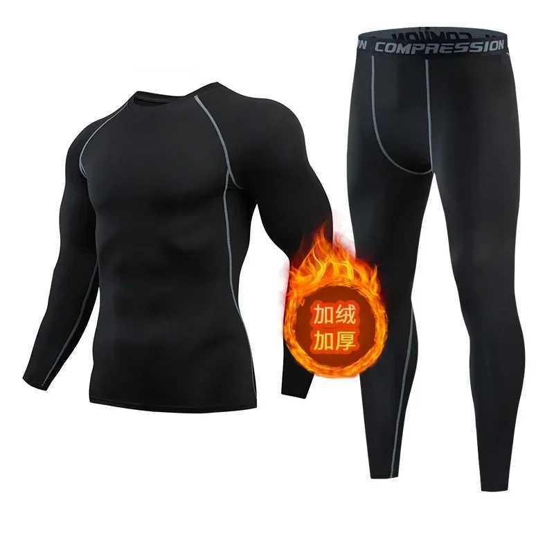 Autumn Winter Mens Running Sets Warm Fleece Tight Sports Shirt Tops + Legging Pants Sets Male Training Fitness Gym Sportswear X250129