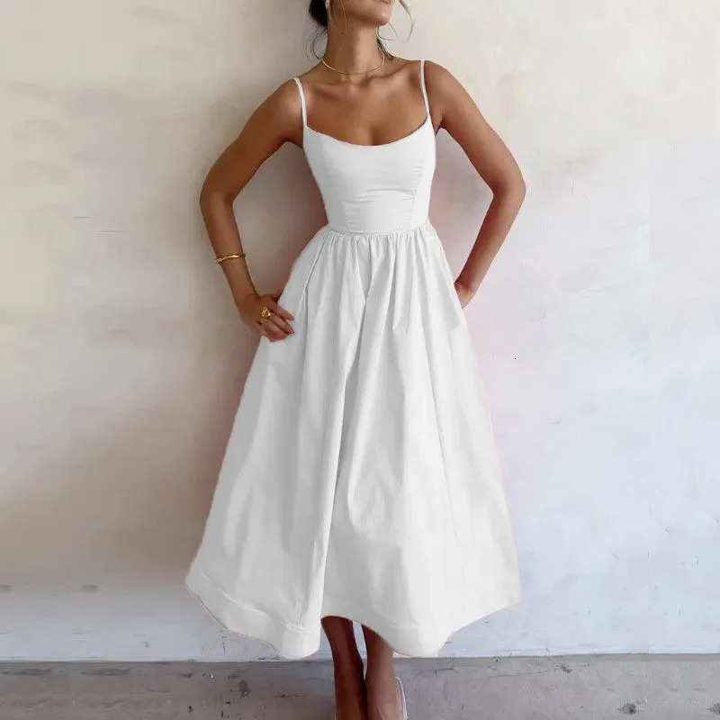 Domande Fuori Dalla Spalla Abito Midi Summer Color Solid Still Cingcio Sexy Udi…