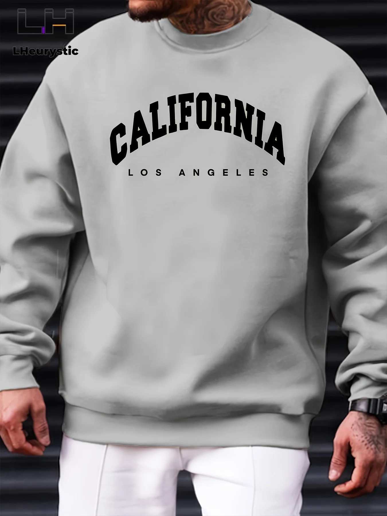 Mens autumn and winter fashionable casual loose oversized California print fleece pullover round neck long sleeved sweatshirtXJ2500118