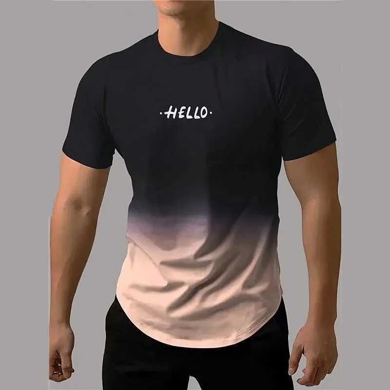 Fashion Letter Print T Shirt For Men Contrast Gradient Harajuku Short-sleeved Tops Leisure O-neck Clothing Oversized T-shirtsXJ250117