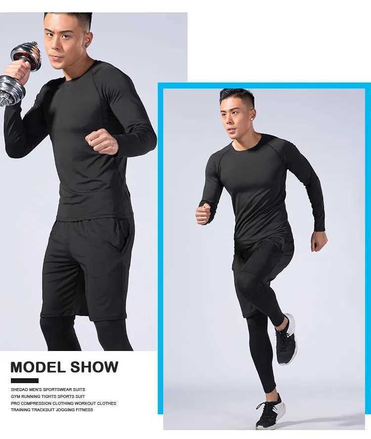 Brand mens running suit compression T-shirt tight pants sportswear gym jogging fitness sportswear training Rashguard T-shirt mens MMA X250129