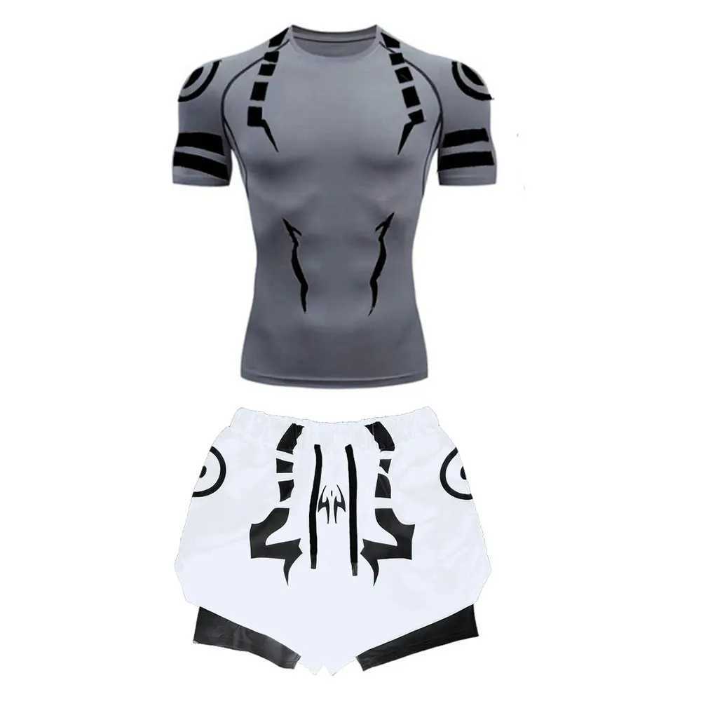 Anime Jujutsu Kaisen Compression Set Fitness Suit for Men Quick Dry 3D Compression Shirt+Gym Shorts Running Workout Sportswear X2501291