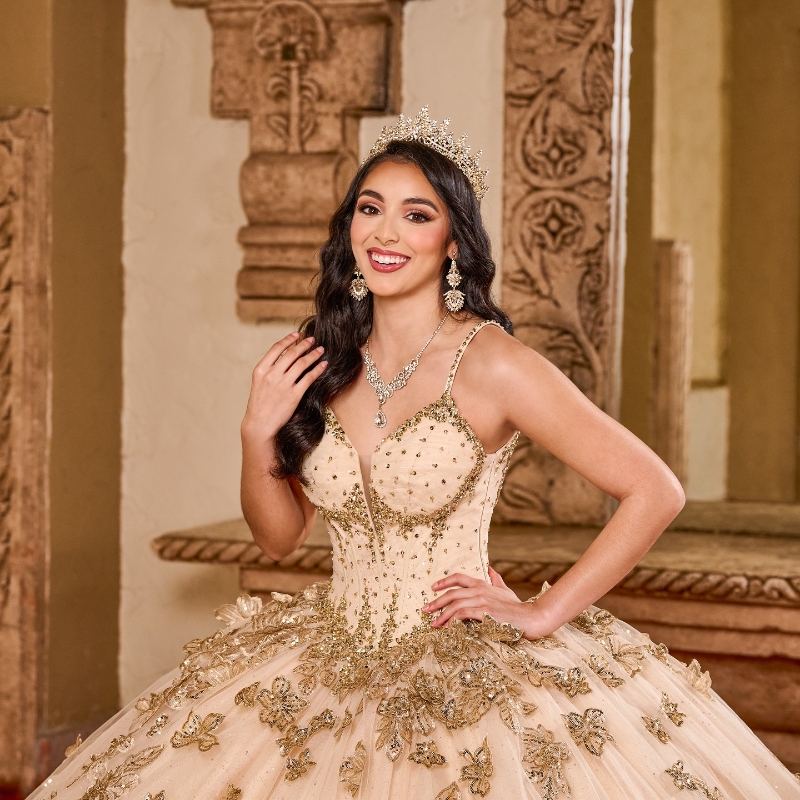 Champagne Quinceanera Dresses Ball Gown Spaghetti Strap Applique Lace Beads Tull Party Birthday Sweet 16 Dress Vestidos De 15 Anos