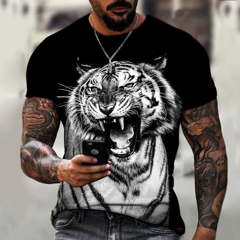 2022 Brand Mens Shirt Round Neck T-shirt 3D Printing Animal Tiger Ferocious Fashion Trend Summer New Style OversizeXJ250117