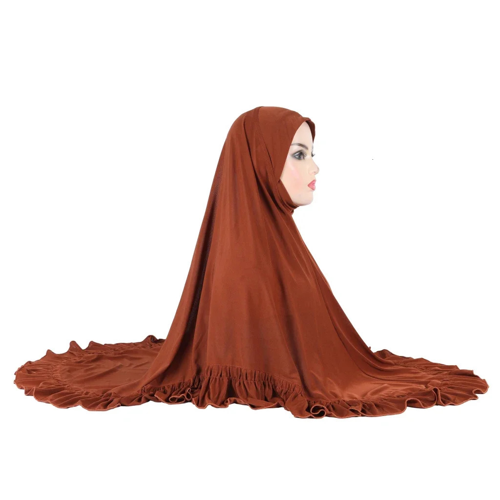 Arab Women Hijab Muslim Turban Islamic Khimar Fashion Ruffled Wear Directly Instant Hijab Solid Elastic Long Shawls 250121