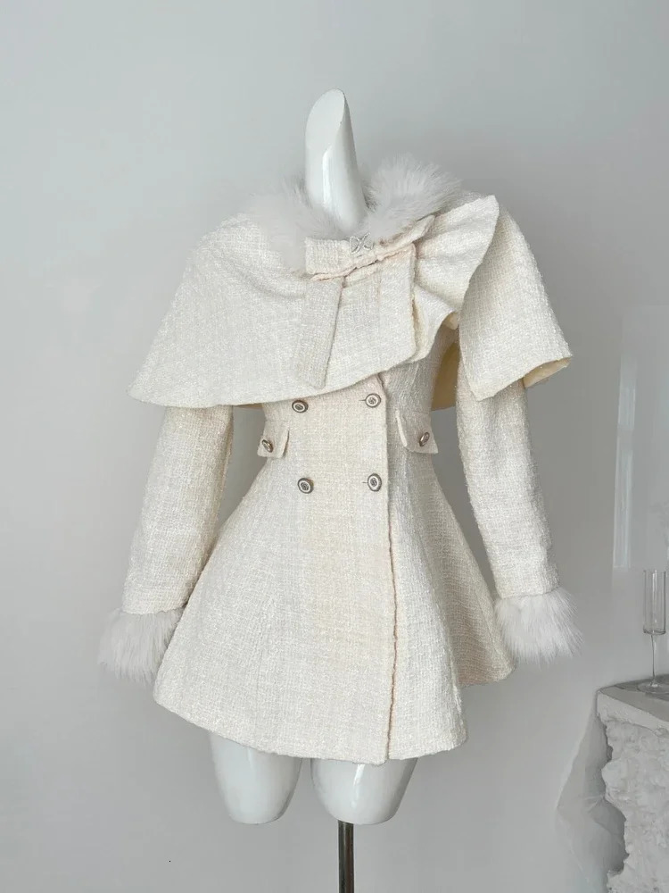 Autumn and winter French ultrathin 2piece womens sweet elegant bow shawl fashionable long sleeved solid dress 250122