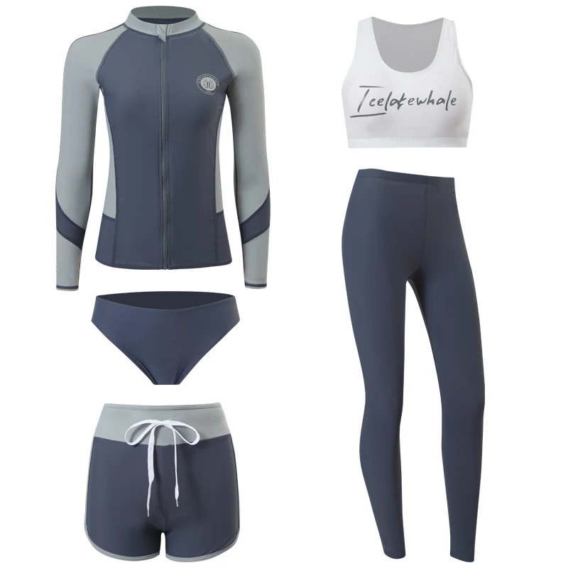 Rash Guards Couples Patchwork Long Sleeve Multi Pieces Swimsuit Swimwear Bathing Suits Surfing Long Pant Women Men Boy Girl 250117