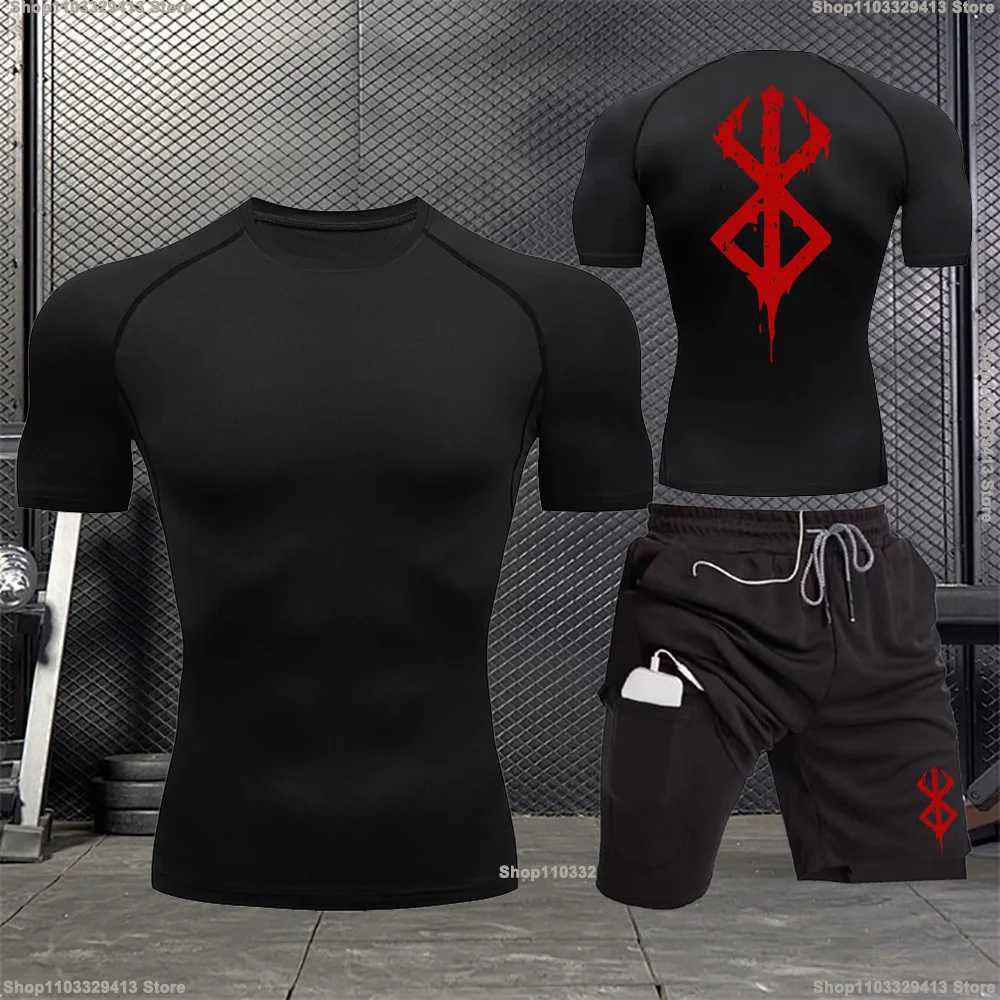 Mens Sports Compression Clothing Two-piece Summer Casual Fitness Suit Short-sleeved T-shirt + Shorts Casual Sportswear Suit S-3XL X250129